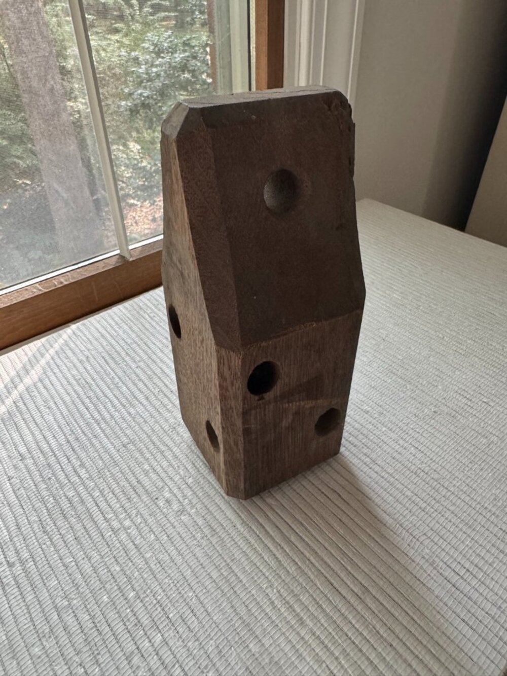 Dark Wood Block with Drilled Holes | Primitive